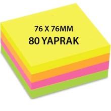 Yapışkanlı Notluk Seti Neon 80 Yaprak 76x76mm 12'li Paket