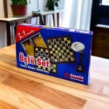 Çantalı Santranç 3'lü Set Tavla-Dama-Santranç 'Plastik'