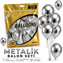 Metalik Gümüş Balon 50'li